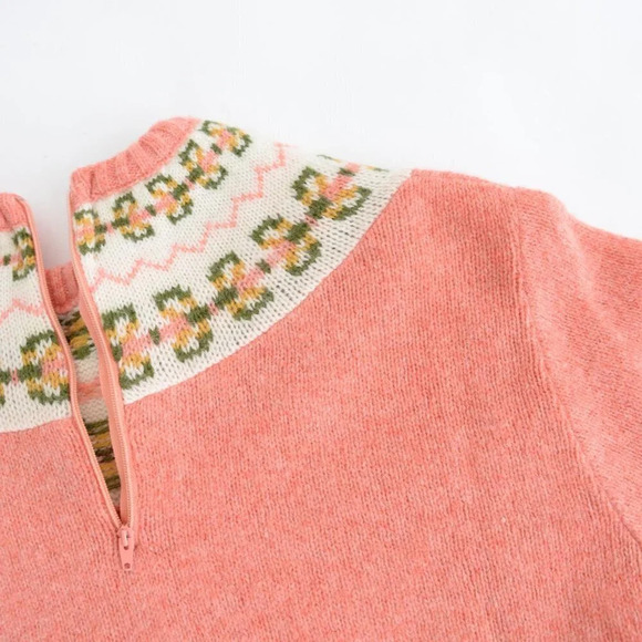 Handknit Handmade Coral Fair Isle Icelandic Fisherman  Knit Sweater - Picture 10 of 11